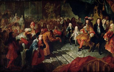 Ludwig XIV. empfängt den persischen Botschafter Mohammed Reza Beg in der Spiegelgalerie von Versailles, 19. Februar 1715 von Charles Antoine Coypel